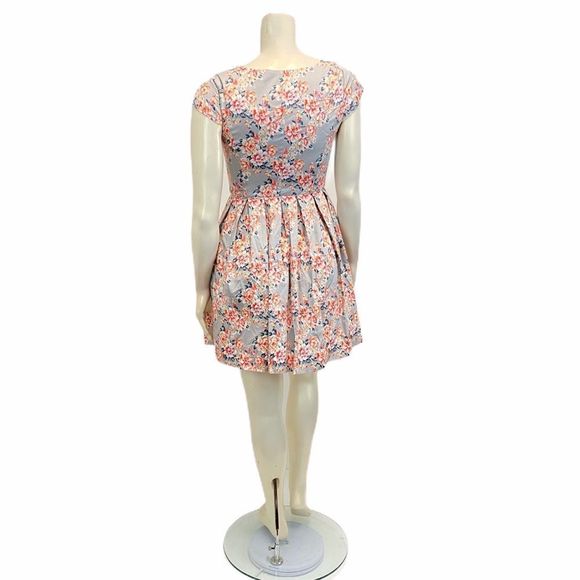 Lc Lauren Conrad Women's Sz 10 Gray Floral Sweetheart Pleated Pocket Dress - Picture 4 of 6